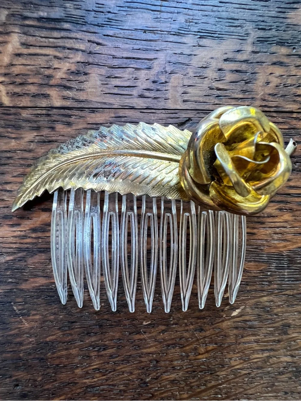 Antique Gold Rose Leaf Hair Comb - Elegant Women's Hair Accessory